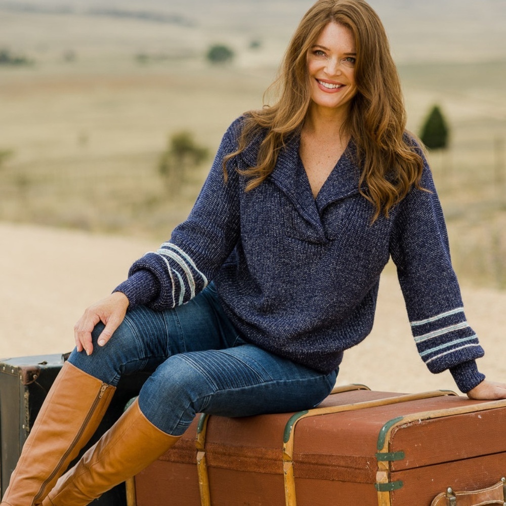 HATLEY Brooklyn Sweater Blue V Neck L